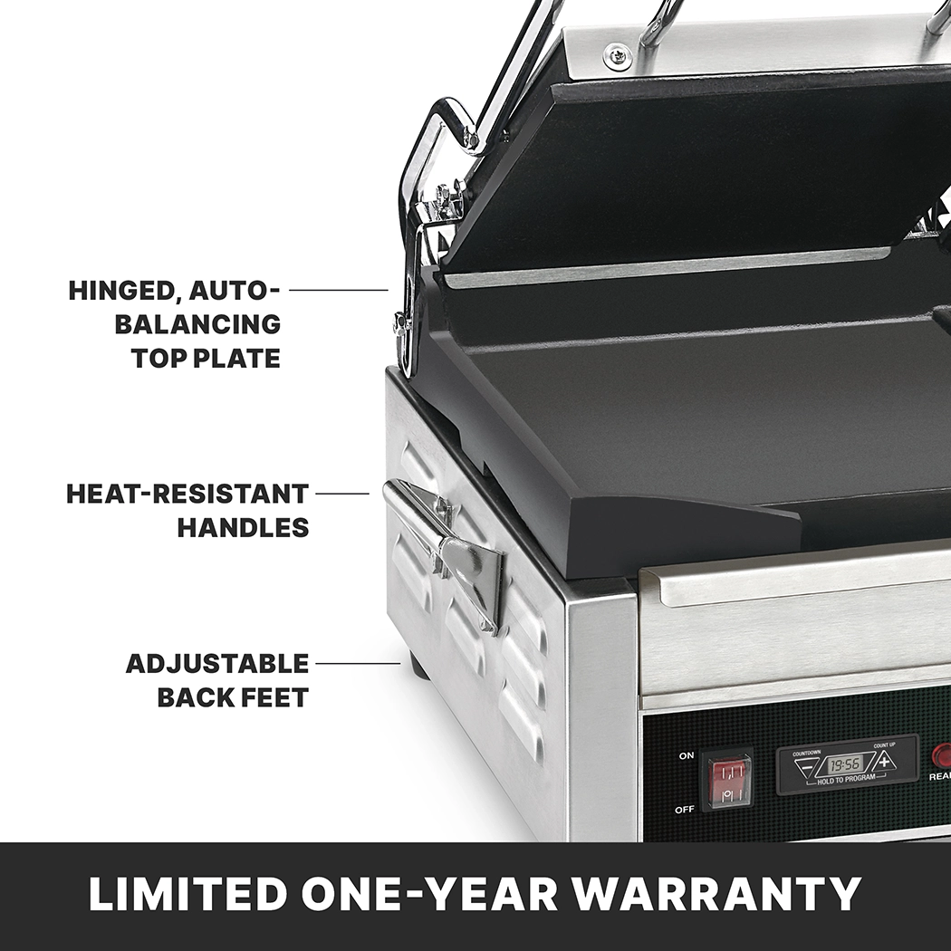 Ribbed and Flat Grill with Timer, 17" x 9.5", 240 Volt